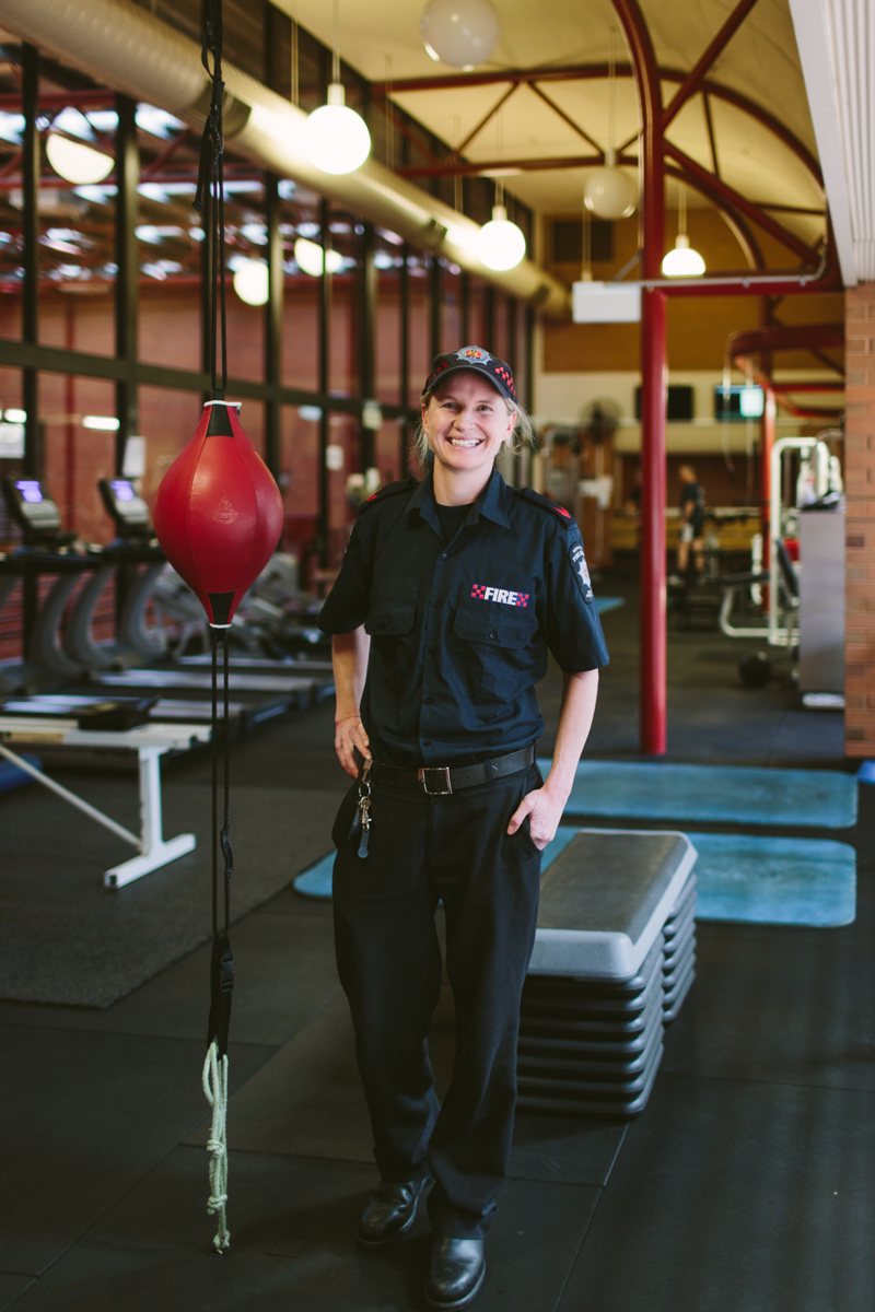 Jo-Anna Kenney in the gym at the Wakefield Street fire station, where she is based